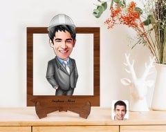 Kişiye Özel Erkek Mühendis Karikatürlü Ahşap Standlı 3D Biblo-1