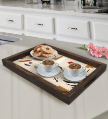 BK Gift Modern Art Tasarımlı Doğal Ahşap Tepsi-20