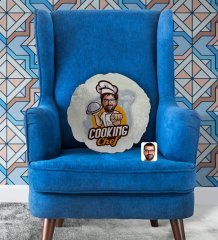 Kişiye Özel Erkek Chef Karikatürlü Yuvarlak Dekoratif Kırlent Yastık-15
