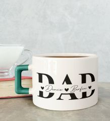 BK Gift Kişiye Özel Babalar Günü Tasarımlı Yeşil Kulplu Çay & Kahve Fincanı-1, Babaya Hediye, Babalar Günü Hediyesi