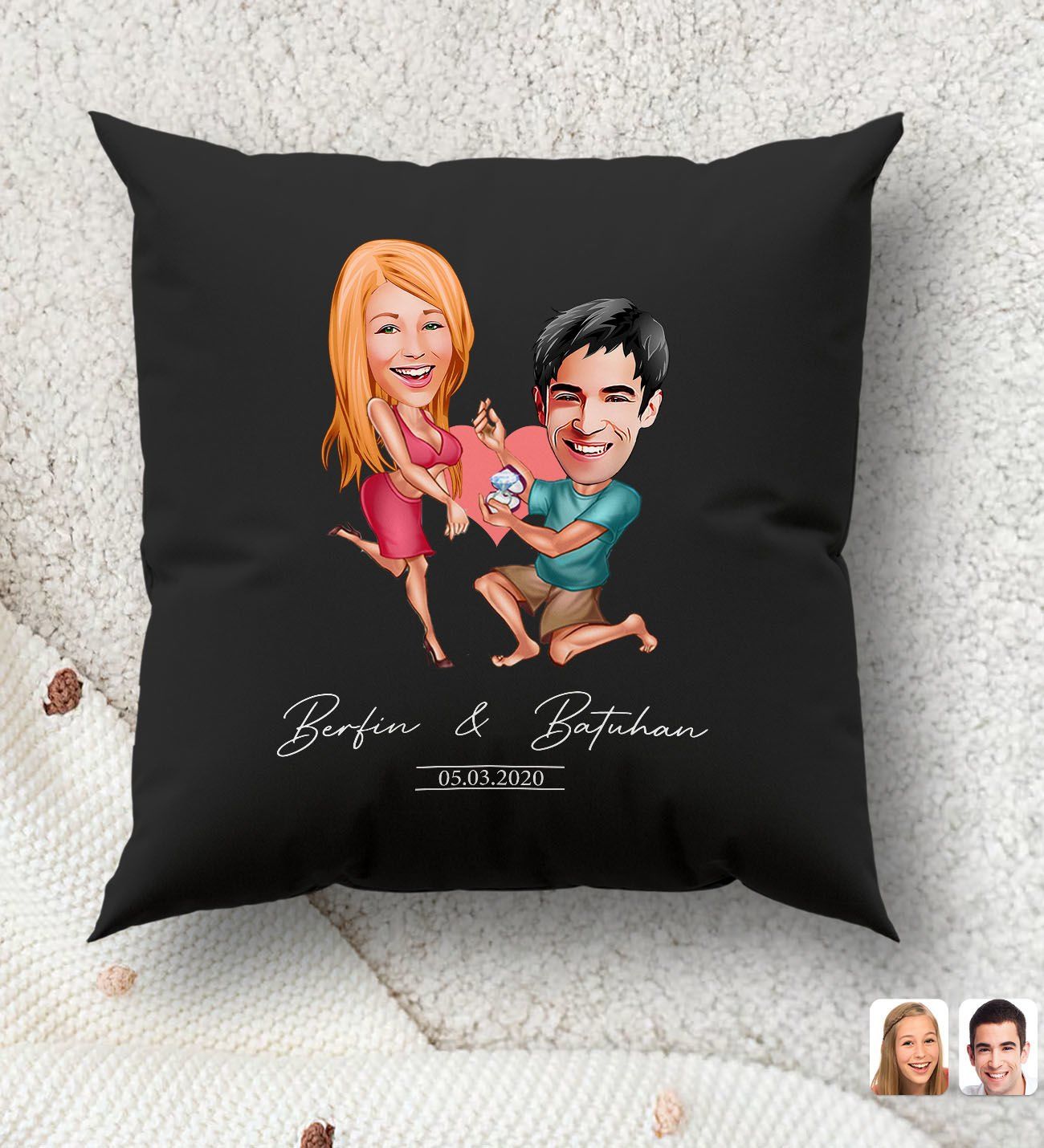BK Gift Kişiye Özel Sevgililer Karikatürlü Premium Kumaş Siyah Kırlent Yastık, Ev Hediyesi, Ev Dekorasyonu, Kişiselleştirilmiş Yastık, Dekoratif Hediye-14