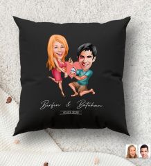 BK Gift Kişiye Özel Sevgililer Karikatürlü Premium Kumaş Siyah Kırlent Yastık, Ev Hediyesi, Ev Dekorasyonu, Kişiselleştirilmiş Yastık, Dekoratif Hediye-14
