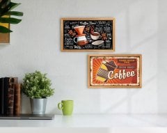 BK Home Coffee Tasarımlı Dekoratif 2'li Retro Ahşap Tablo-13