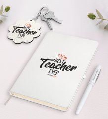 Kişiye Özel En İyi Öğretmen Beyaz Defter Kalem Ve Anahtarlık Hediye Seti-13