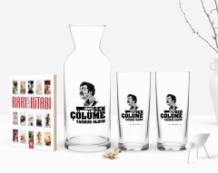 Kişiye Özel Renkli Baskılı Çünkü Sen Çölüme Yağmur Oldun Tasarımlı İkili Rakı Bardağı Karaf ve Cep Kitabı Hediye Seti-5