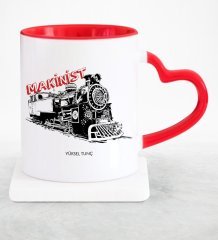 Kişiye Özel Mesleki Makinist Kırmızı Kalpli Kupa Bardak