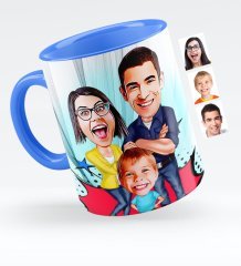 Kişiye Özel Aile Karikatürlü Mavi Kupa Bardak - 1