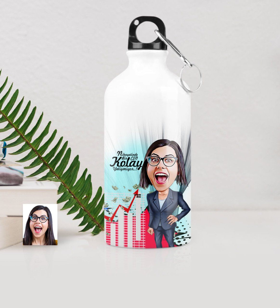 Kişiye Özel Bayan CEO Karikatürlü Metal Suluk (500 ml.) 2