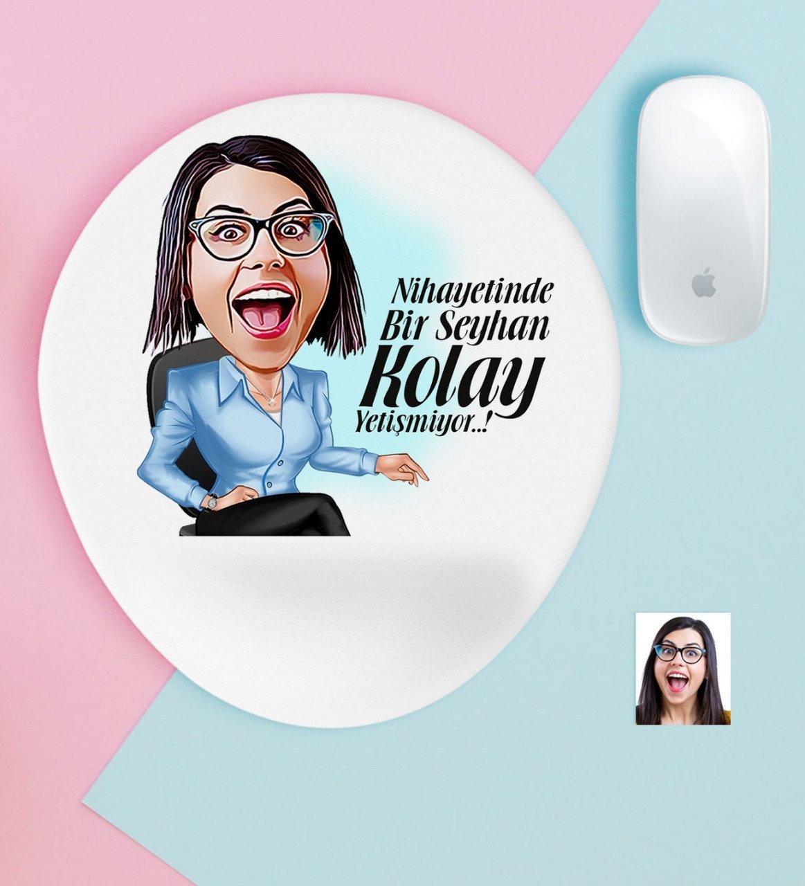 Kişiye Özel Bayan Kolay Yetişmiyor Karikatürlü Bilek Destekli Mouse Pad-2