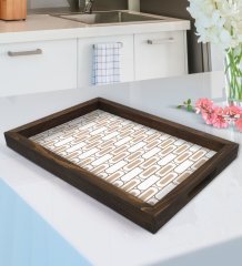 BK Gift Modern Art Tasarımlı Doğal Ahşap Tepsi-19