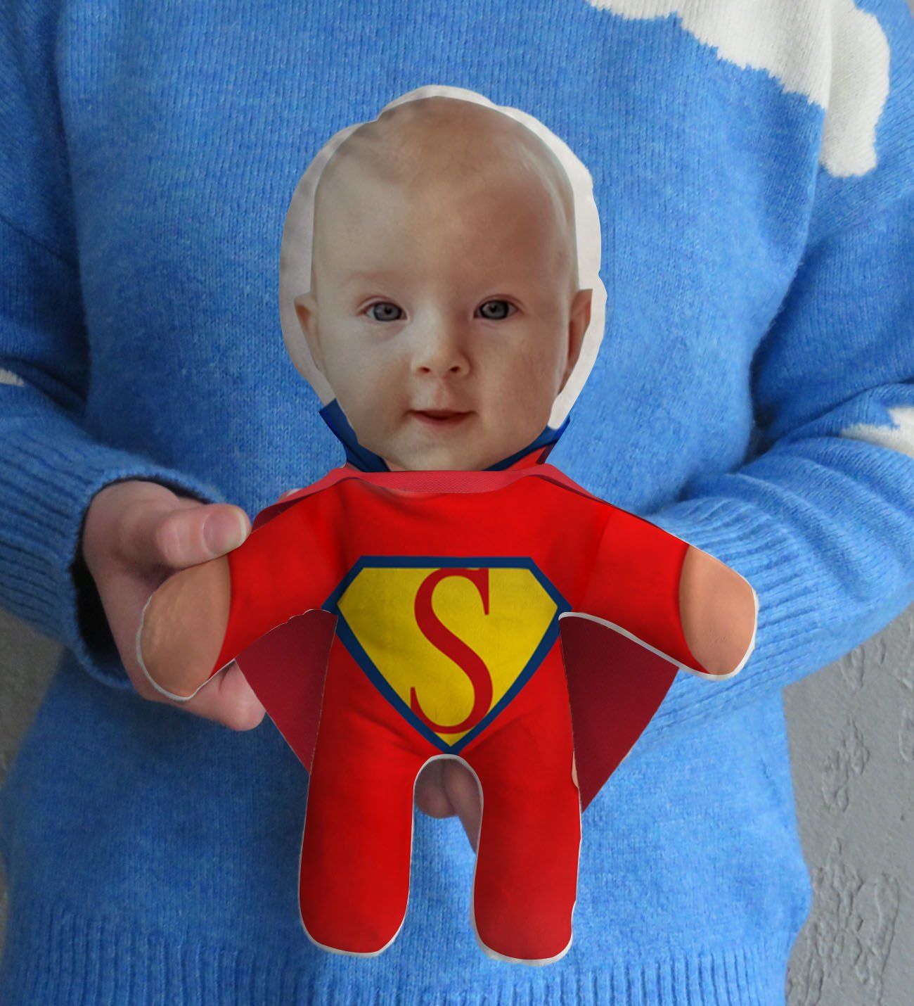 BK Gift Kişiye Özel Fotoğraflı Pelerinli Çocuk Süper Kahraman Bebek Yastık