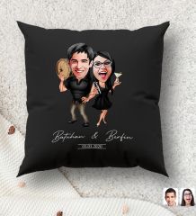 BK Gift Kişiye Özel Sevgililer Karikatürlü Premium Kumaş Siyah Kırlent Yastık, Ev Hediyesi, Ev Dekorasyonu, Kişiselleştirilmiş Yastık, Dekoratif Hediye-13