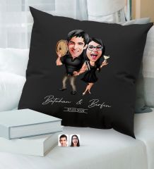 BK Gift Kişiye Özel Sevgililer Karikatürlü Premium Kumaş Siyah Kırlent Yastık, Ev Hediyesi, Ev Dekorasyonu, Kişiselleştirilmiş Yastık, Dekoratif Hediye-13