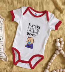 BK Kids Burada Patron Benim Tasarımlı Kırmızı Bebek Body Zıbın-1