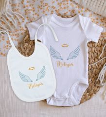 BK Kids Meleğim Tasarımlı Bebek Body Zıbın ve Mama Önlüğü Hediye Seti - Model 1