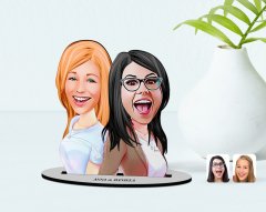 Kişiye Özel Anne Kız Karikatürlü Ahşap Biblo Model-3