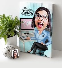 Kişiye Özel Bayan Genel Müdür Karikatür Kanvas Tablo (30 x 50 cm.) 1