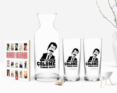 Kişiye Özel Renkli Baskılı Çünkü Sen Çölüme Yağmur Oldun Tasarımlı İkili Rakı Bardağı Karaf ve Cep Kitabı Hediye Seti-4
