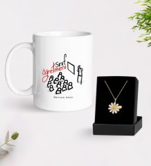 Kişiye Özel Sınıf Öğretmeni Beyaz Kupa ve Papatya Kolye Hediye Seti-2