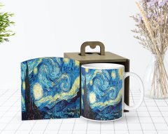 Kişiye Özel Ahşap Kutuda The Starry Night Vincent Van Gogh Tasarımlı Beyaz Kupa Bardak-1