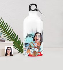 Kişiye Özel Bayan Bankacı Karikatürlü Metal Suluk (500 ml.) 1
