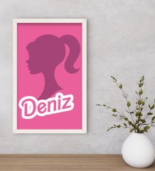 Bk Gift Kişiye Özel Barbie Tasarımlı Dekoratif Ahşap Beyaz Çerçeveli Tablo-1, Barbie Filmi, Barbie Hediyelik Eşya, Arkadaşa Hediye