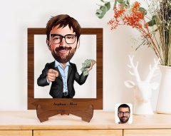 Kişiye Özel Erkek Milyoner Karikatürlü Ahşap Standlı 3D Biblo-1