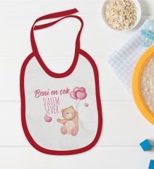 BK Kids Beni En Çok Dayım Sever Tasarımlı Kırmızı Bebek Mama Önlüğü-1