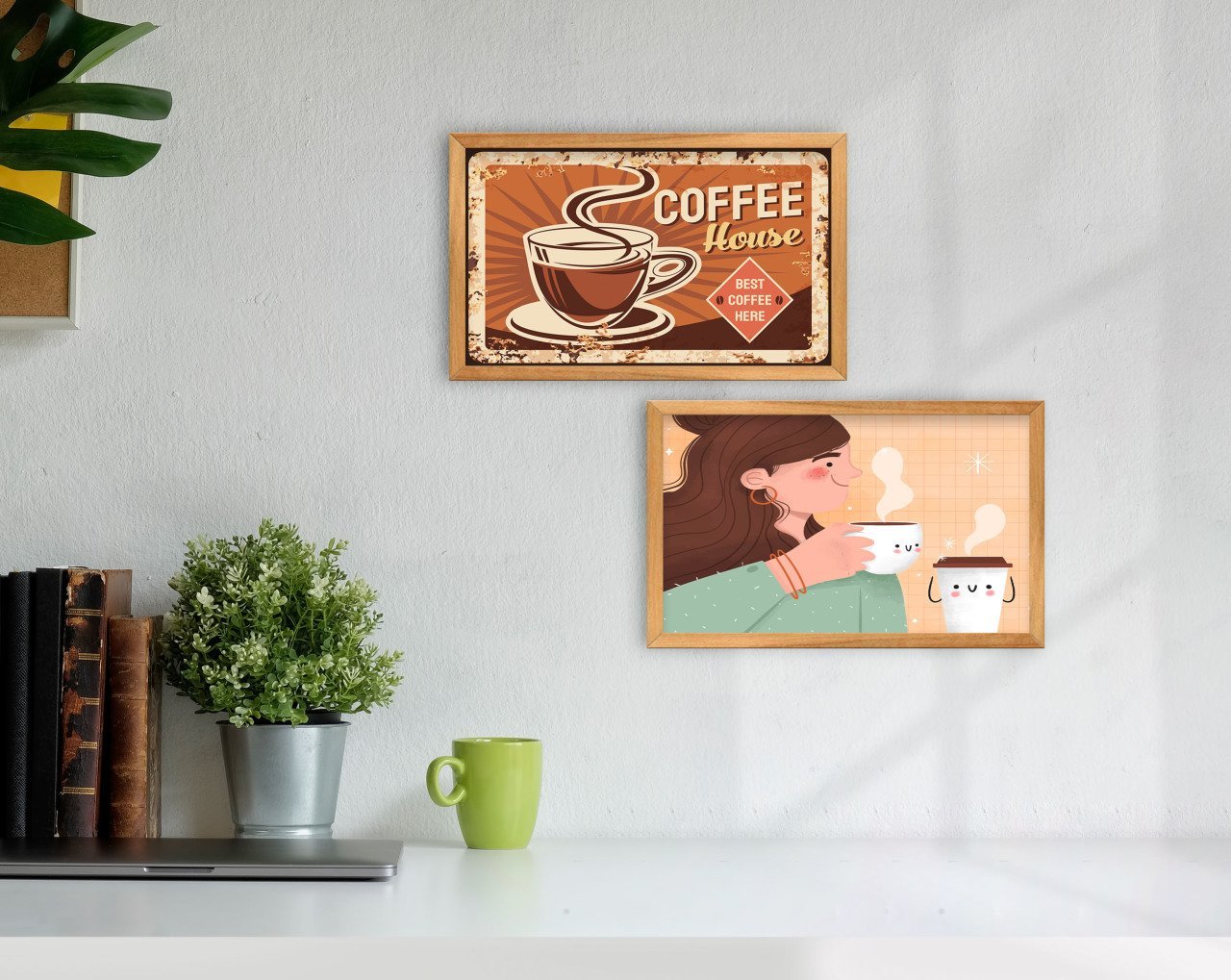 BK Home Coffee Tasarımlı Dekoratif 2'li Retro Ahşap Tablo-11