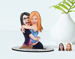 Kişiye Özel Anne Kız Karikatürlü Ahşap Biblo Model-2