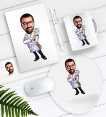 Kişiye Özel Bay Chef Karikatürlü Defter Kalem Kupa Mouse Pad Seti-3