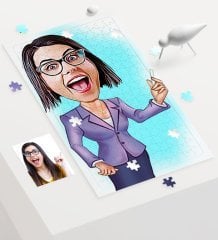 Kişiye Özel Bayan Öğretmen Karikatür 240 Parça A3 Puzzle - 1