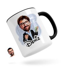 Kişiye Özel Erkek Milyoner Karikatürlü Siyah Kupa Bardak-1