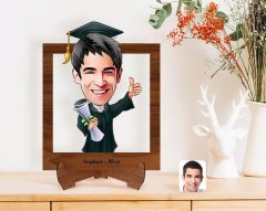 Kişiye Özel Erkek Mezun Karikatürlü Ahşap Standlı 3D Biblo-1