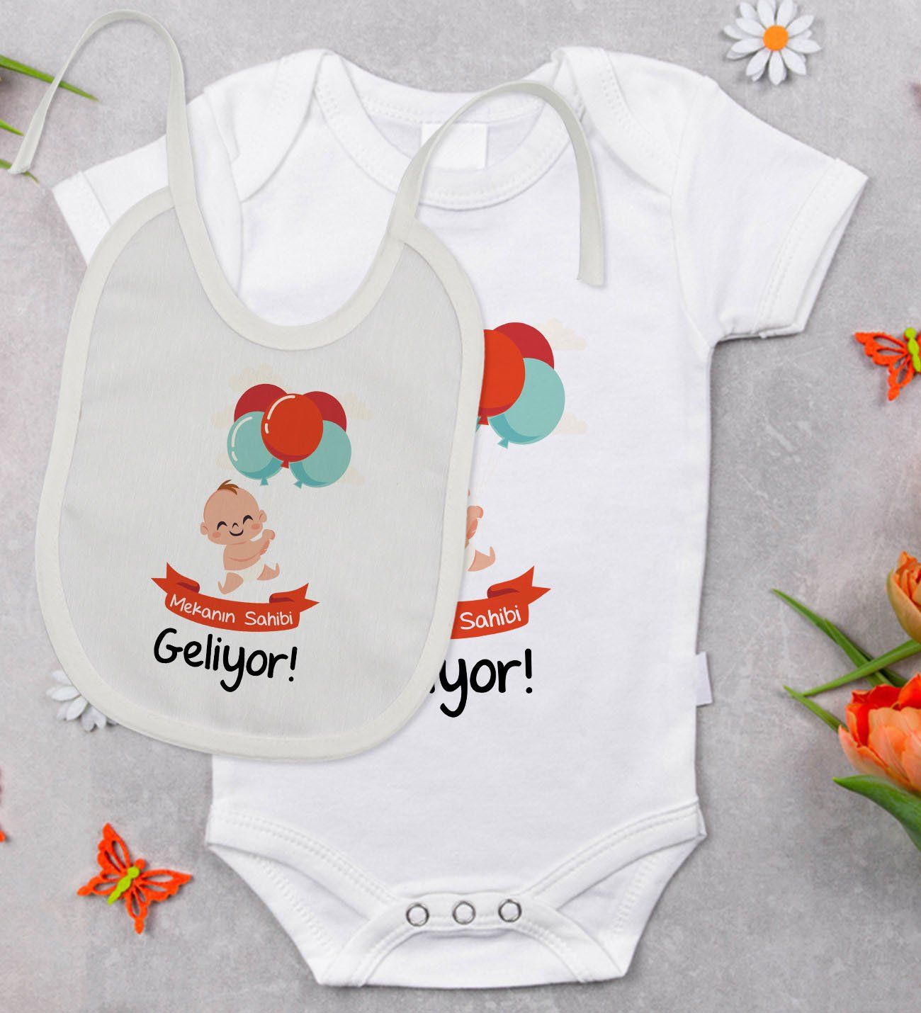 BK Kids Mekanın Sahibi Geliyor Tasarımlı Bebek Body Zıbın ve Mama Önlüğü Hediye Seti - Model 1