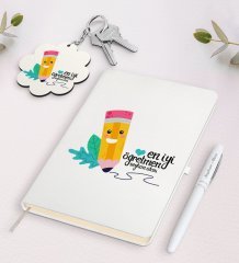 Kişiye Özel En İyi Öğretmen Beyaz Defter Kalem Ve Anahtarlık Hediye Seti-10