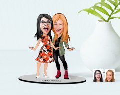 Kişiye Özel Anne Kız Karikatürlü Ahşap Biblo Model-1