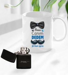 Kişiye Özel Canım Dedem Tasarımlı Kupa Bardak ve Benzinli Çakmak Seti-3