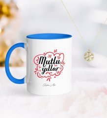 Kişiye Özel Yılbaşı Mutlu Yıllar Mavi Kupa ve Kar Tanesi Kolye-3