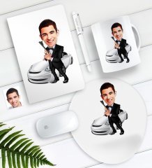 Kişiye Özel Bay Ajan Karikatürlü Defter Kalem Kupa Mouse Pad Seti