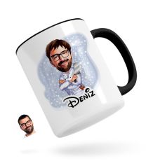 Kişiye Özel Erkek Kasap Karikatürlü Siyah Kupa Bardak-1