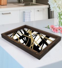 BK Gift Modern Art Tasarımlı Doğal Ahşap Tepsi-16