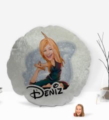 Kişiye Özel İsimli Kadın Yoga Karikatürlü Yuvarlak Dekoratif Kırlent Yastık-2