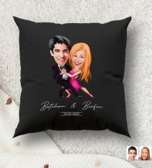 BK Gift Kişiye Özel Sevgililer Karikatürlü Premium Kumaş Siyah Kırlent Yastık, Ev Hediyesi, Ev Dekorasyonu, Kişiselleştirilmiş Yastık, Dekoratif Hediye-10
