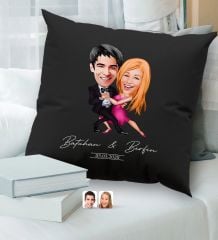 BK Gift Kişiye Özel Sevgililer Karikatürlü Premium Kumaş Siyah Kırlent Yastık, Ev Hediyesi, Ev Dekorasyonu, Kişiselleştirilmiş Yastık, Dekoratif Hediye-10