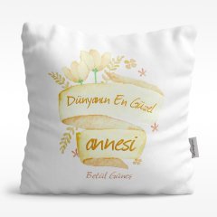 Kişiye Özel Dünyanın En Güzel Annesi Tasarımlı Beyaz Saten Yastık - 1
