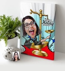 Kişiye Özel Bayan Avukat Karikatür Kanvas Tablo (30 x 50 cm.) 4