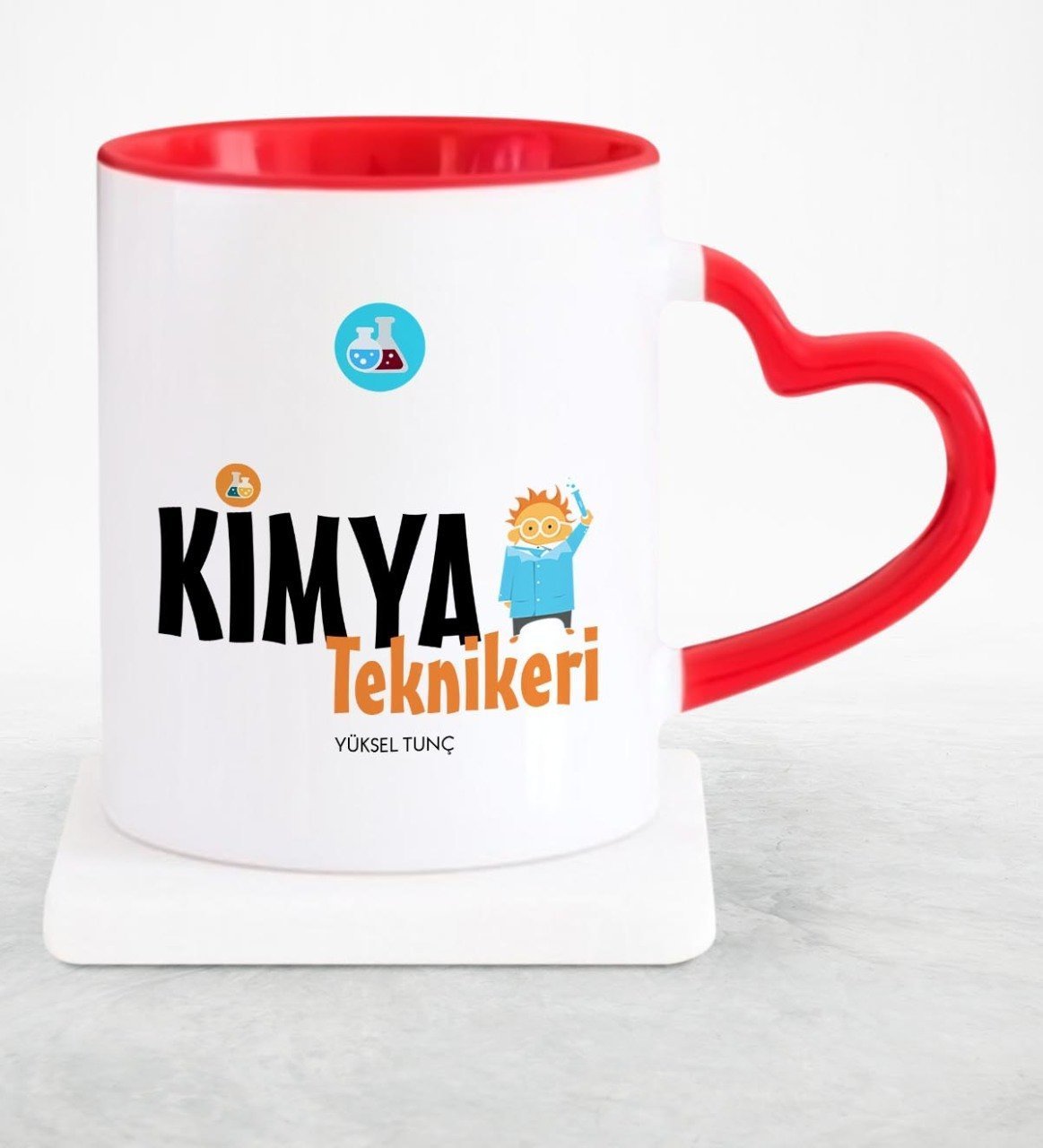 Kişiye Özel Mesleki Kimya Teknikeri Kırmızı Kalpli Kupa Bardak - 2