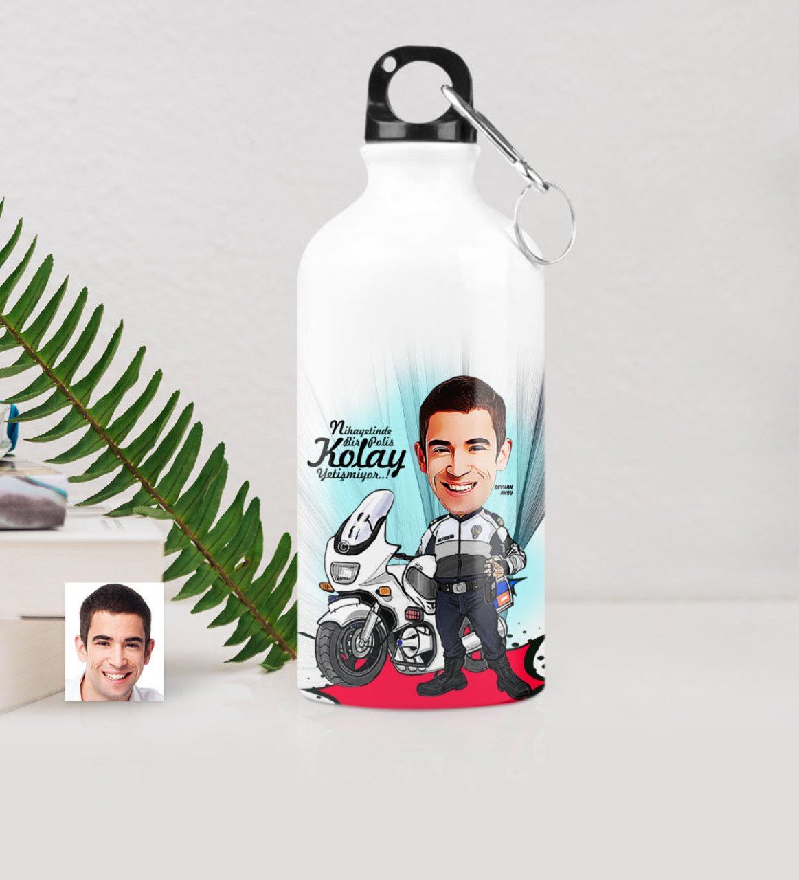 Kişiye Özel Bay Polis Karikatürlü Metal Suluk (500 ml.) 7