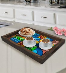 BK Gift Modern Art Tasarımlı Doğal Ahşap Tepsi-15